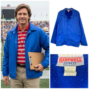 Vtg 1980's Hartwell Sz L Blue Fleece Lined Snap Front Windbreaker Coach Jacket